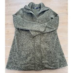 Lands' End Womens Fleece Jacket Full Zip Buttoned Long Heathered Green XS 2-4